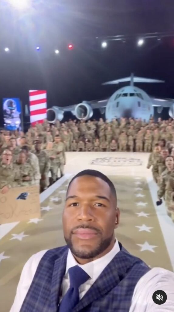 Michael Strahan was tackled by an airman at an air force base in Qatar at the weekend