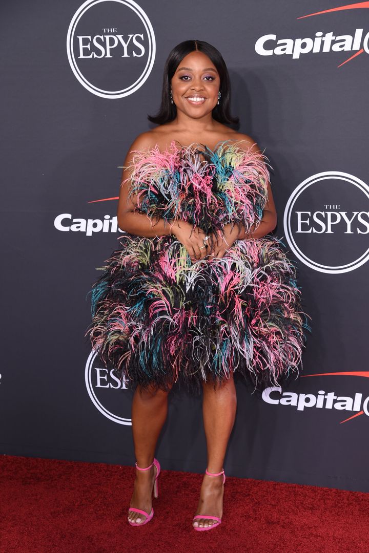 Styled by Bryon Javar, Quinta Brunson attends the 2022 ESPYs in Prabal Gurung.