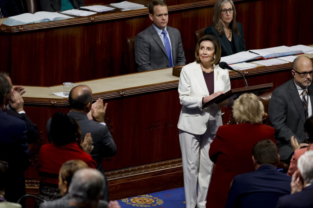WASHINGTON, DC - NOVEMBER 17: U.S. Speaker of the House Nancy Pelosi (D-CA) delivers remarks from the House Chambers of the U.S. Capitol Building on November 17, 2022 in Washington, DC. Pelosi spoke on her future in the House of Representatives and said she will not seek a leadership role in the upcoming Congress. (Photo by Anna Moneymaker/Getty Images)