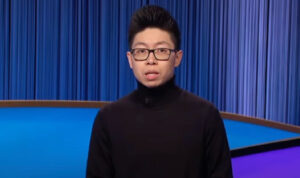 Andrew He wore a turtleneck sweater during an installment of Jeopardy!