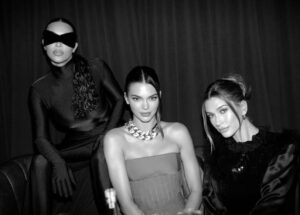 Kim Kardashian, Kendall Jenner, and Hailey Bieber pose together