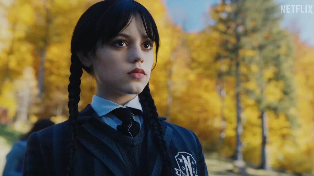 Wednesday Addams, as played by Jenna Ortega in Netflix's Wednesday.