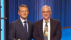 Jeopardy! fan-favorite Sam Buttrey- here with host Ken Jennings (L)- is being compared to a famous actor