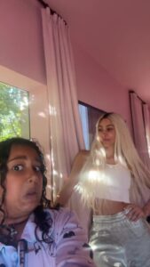 Kim Kardashian flaunted her tiny waist in sweatpants and a tank top in a new TikTok with daughter North