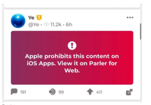 Parler blocks out Apple app Ye post.