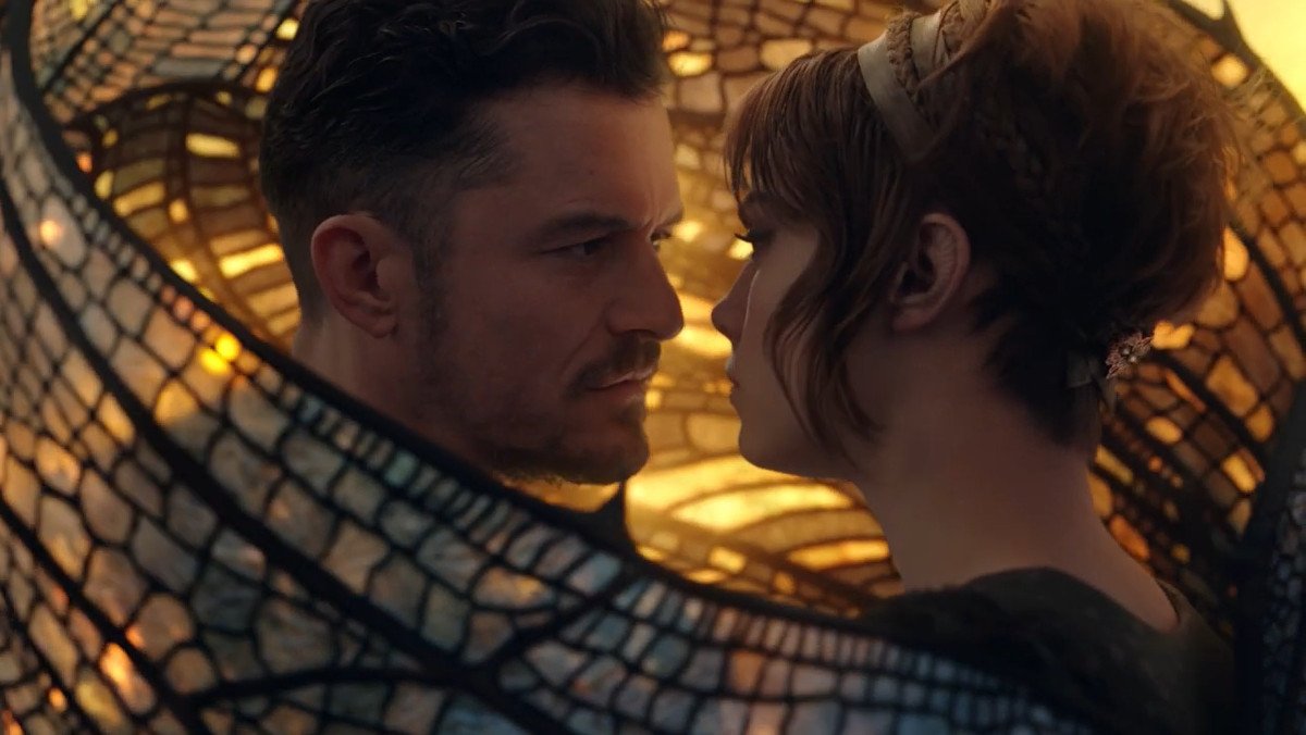 Philo and Vignette stare at each other after kissing in the season two trailer for Carnival Row