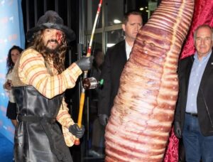 Heidi Klum and husband Tom Kaulitz dressed up as a worm and a fisherman, respectively.
