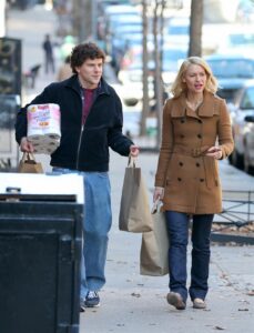 Claire Danes and Jesse Eisenberg on set