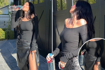 Kylie flaunts her post-baby body curves in sexy leather skirt at her $36M mansion