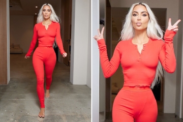 Kim Kardashian shows shrinking waist in red leggings & matching top in new pics