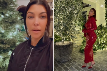 Kourtney poses with 'modest' Christmas tree after Kylie goes overboard