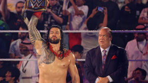 Roman Reigns threatens MrBeast and KSI during WWE Crown Jewel title match