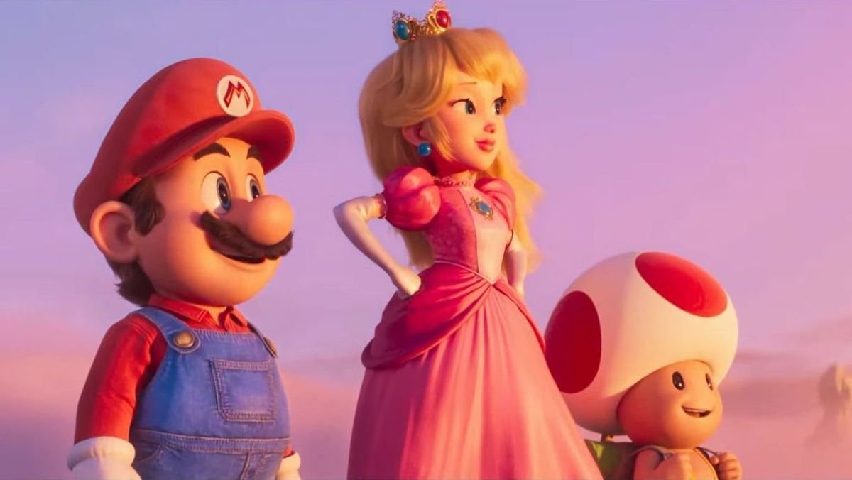 Mario, Princess Peach, and Toad from the Super Mario Bros. Movie second trailer.