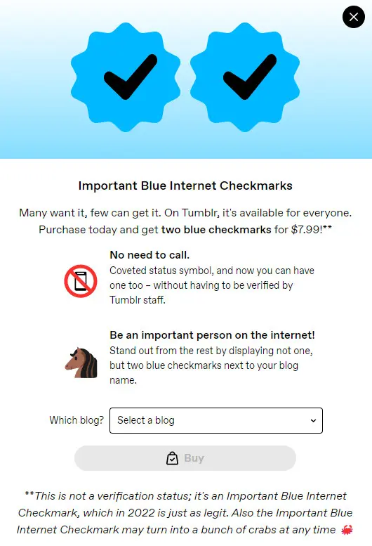 Tumblr mocks Twitter verification with “Important Blue Internet Checkmarks”