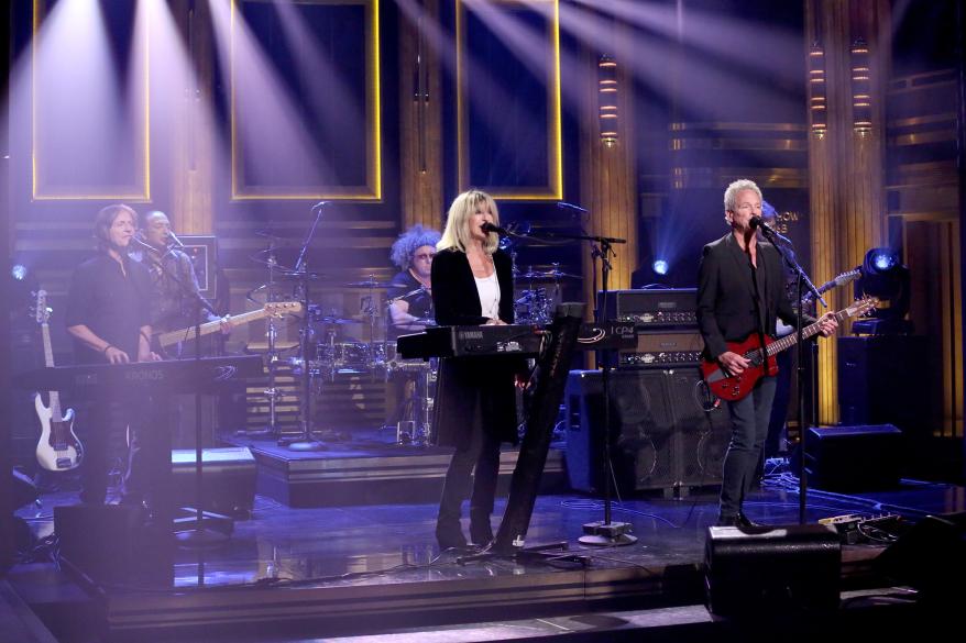McVie performing with Lindsey Buckingham on The Tonight Show Starring Jimmy Fallon in 2017.