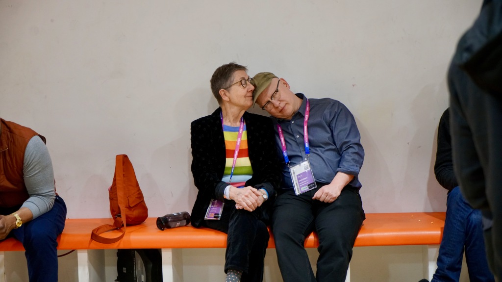 Julia Reichert and Steve Bognar rest after winning Best Director honors at the Sundance Film Festival, Park City, Utah, February 2, 2019