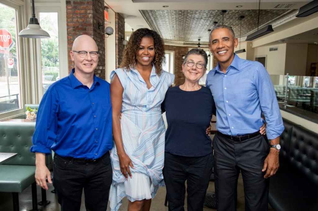 'American Factory' directors Steven Bognar and Julia Reichert with Barack and Michelle Obama