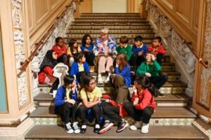 Emma Thompson reads Jim’s Spectacular Christmas to schoolchildren at the V&A Museum