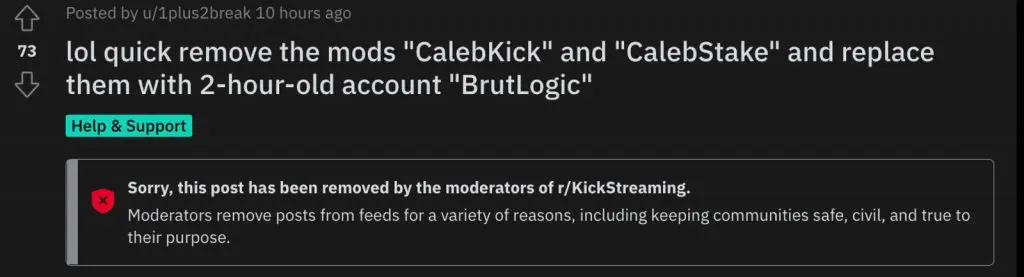 kick streaming reddit mods