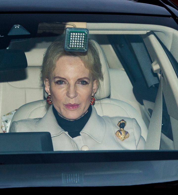 Princess Michael of Kent, wearing racist jewelry, attends a Christmas lunch for the extended royal family at Buckingham Palace on Dec. 20, 2017 in London. 