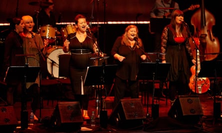 From left: Ella Waterson, Ann Waterson, Eliza Carthy, Norma Waterson and Marry Waterson performing Bright Phoebus at the Barbican Centre, London, 2013.