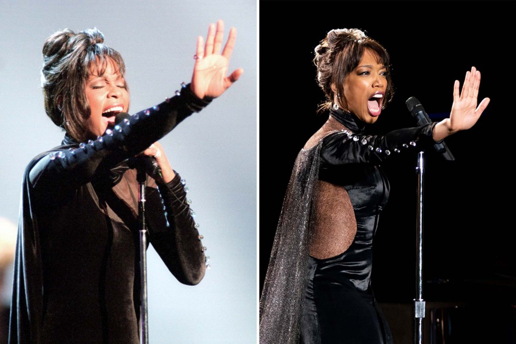 Whitney Houston at the 1994 American Music Awards and Naomi Ackie in "I Wanna Dance with Somebody."