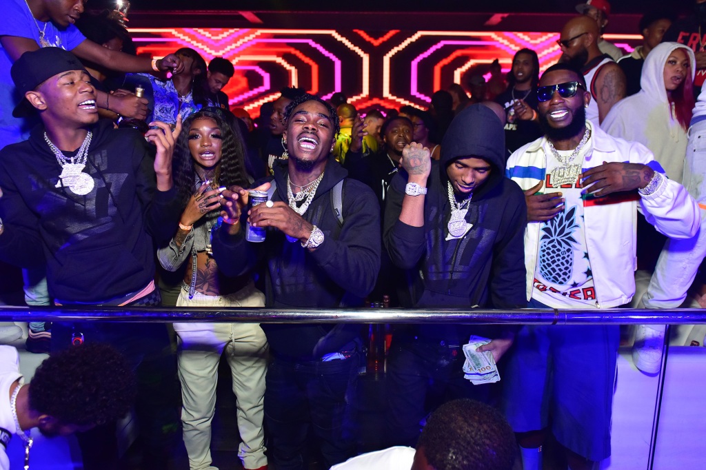 Big Scarr, Enchanting, Foogiano, Pooh Shiesty and Gucci Mane attend a party hosted by Gucci Mane and 1017 at Republic Lounge on August 12, 2020 in Atlanta, Georgia.