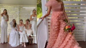 Bride goes viral after controversial decision to make wedding party wear white