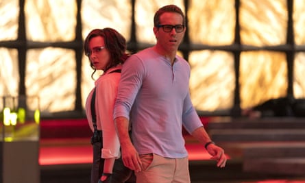 Jodie Comer and Ryan Reynolds in Free Guy.