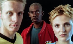 Faithless in 1998: Maxi Jazz, centre, Sister Bliss, right, and Dave Randall, guitarist with the group between 1996 and 1999.