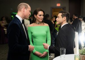 The Prince and Princess of Wales speak with actor Rami Malek backstage after The Earthshot Prize Awards on Friday in Boston.