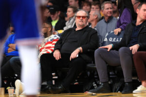 Actor Jack Nicholson looks on during the second half of a game between the Los Angeles Lakers and the New York Knicks at Staples Center