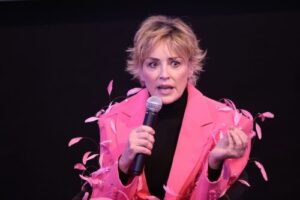 Sharon Stone speaking at the Red Sea International Film Festival on Dec. 2, 2022