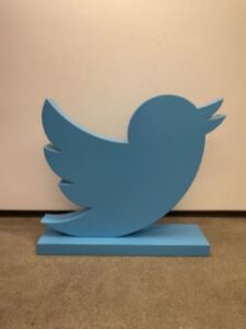 The Twitter bird in statue form.