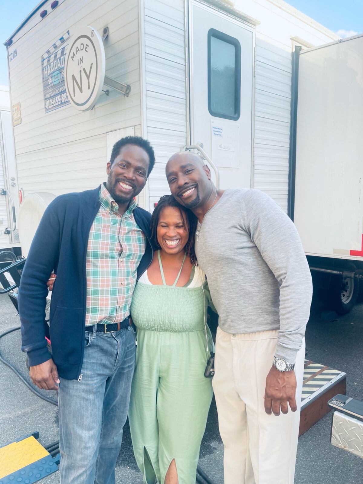 Harold Perrineau, Dayna Lynne North and Morris Chestnut on the set of "The Best Man: The Final Chapters."