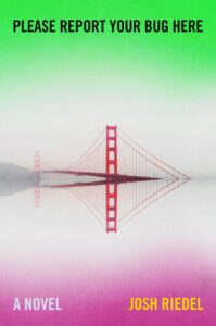 A green, white and pink book cover with the Golden Gate Bridge.