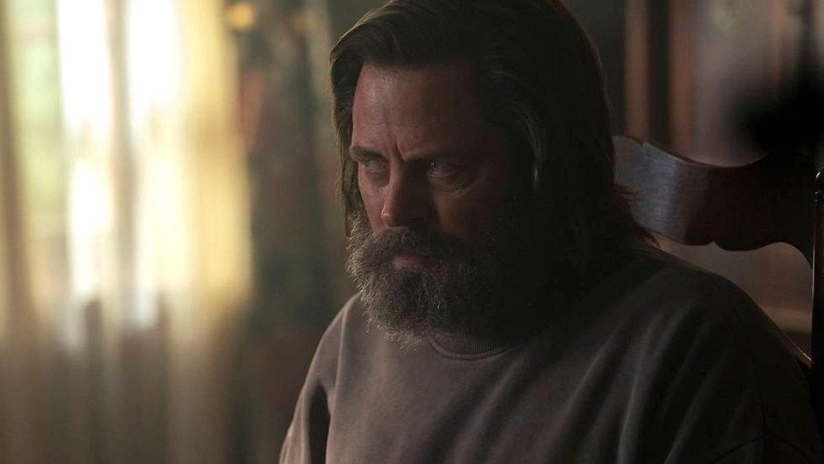 Nick Offerman's Bill looks anxious on The Last of Us