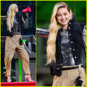 Gigi Hadid Suspends From Construction Beam While Filming Maybelline Commercial in NYC