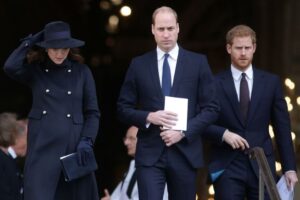 William, the Prince of Wales and Prince Harry, Duke of Sussex, leave after attending the Grenfell Tower National Memorial Service at St Paul's Cathedral on Dec. 14, 2017, in London.