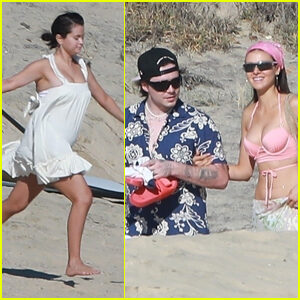 Selena Gomez Frolics on the Beach in Cabo with Brooklyn Beckham & Nicola Peltz