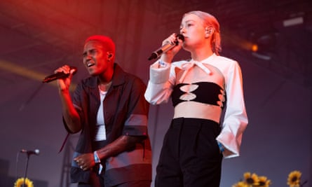 Arlo Parks performing with her friend Phoebe Bridgers at the Coachella festival, California, in April 2022