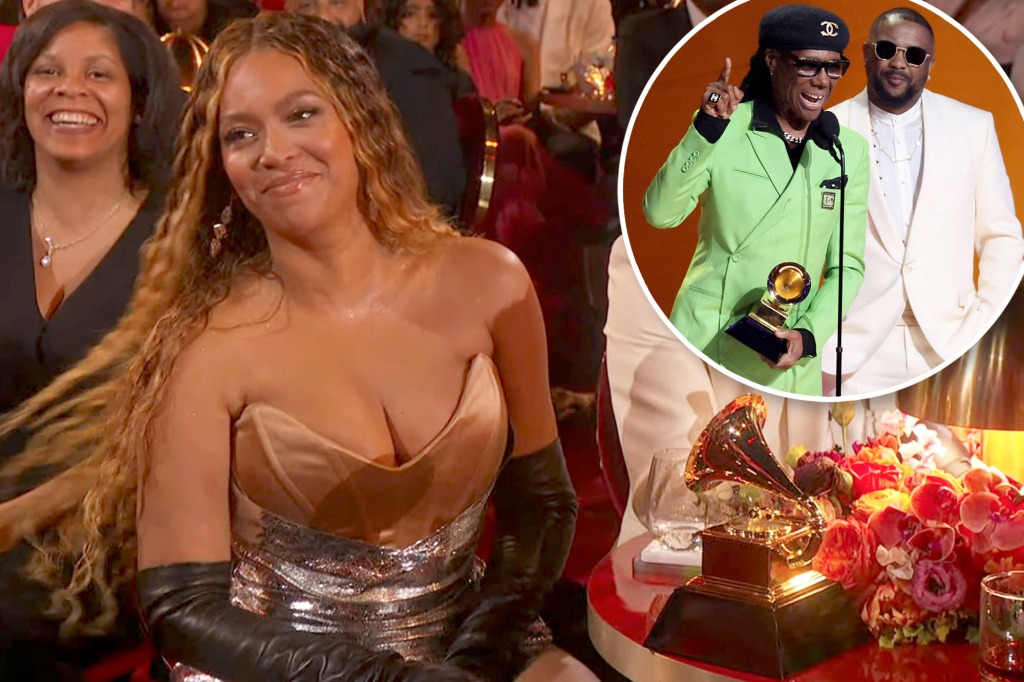 Nile Rogers (inset green) accepted Beyonce's award for Best R&B Song ("Cuff It").