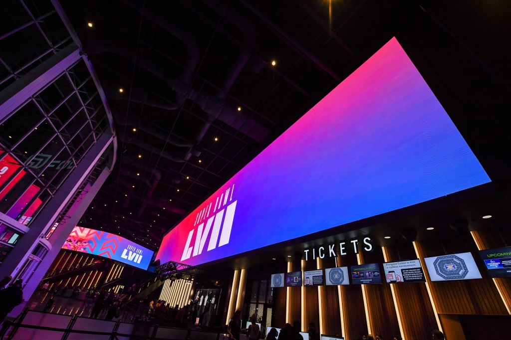digital marquee is seen in the atrium during night one of the Bud Light Super Bowl Music Festival at Footprint Center on February 09, 2023 in Phoenix, Arizona.