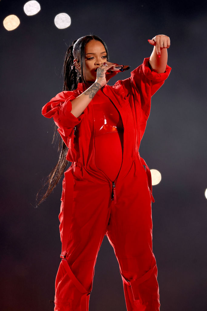 Rihanna performing during Super Bowl halftime show