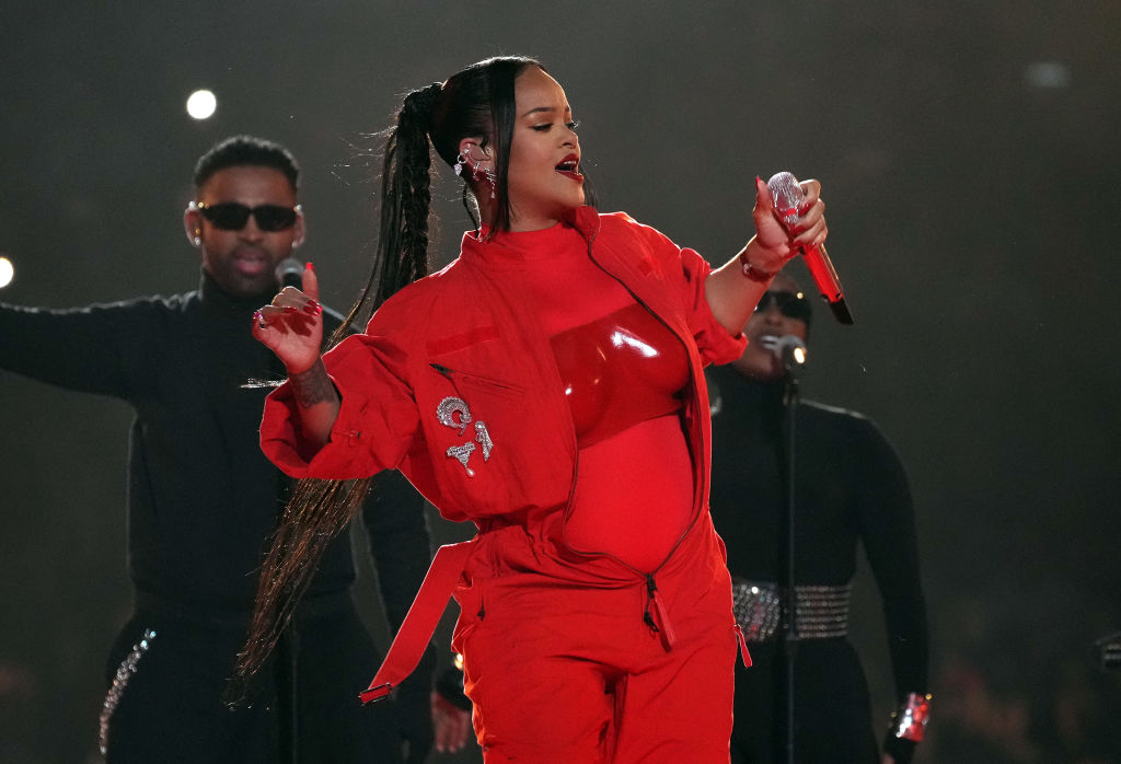 Rihanna performing during Super Bowl halftime show