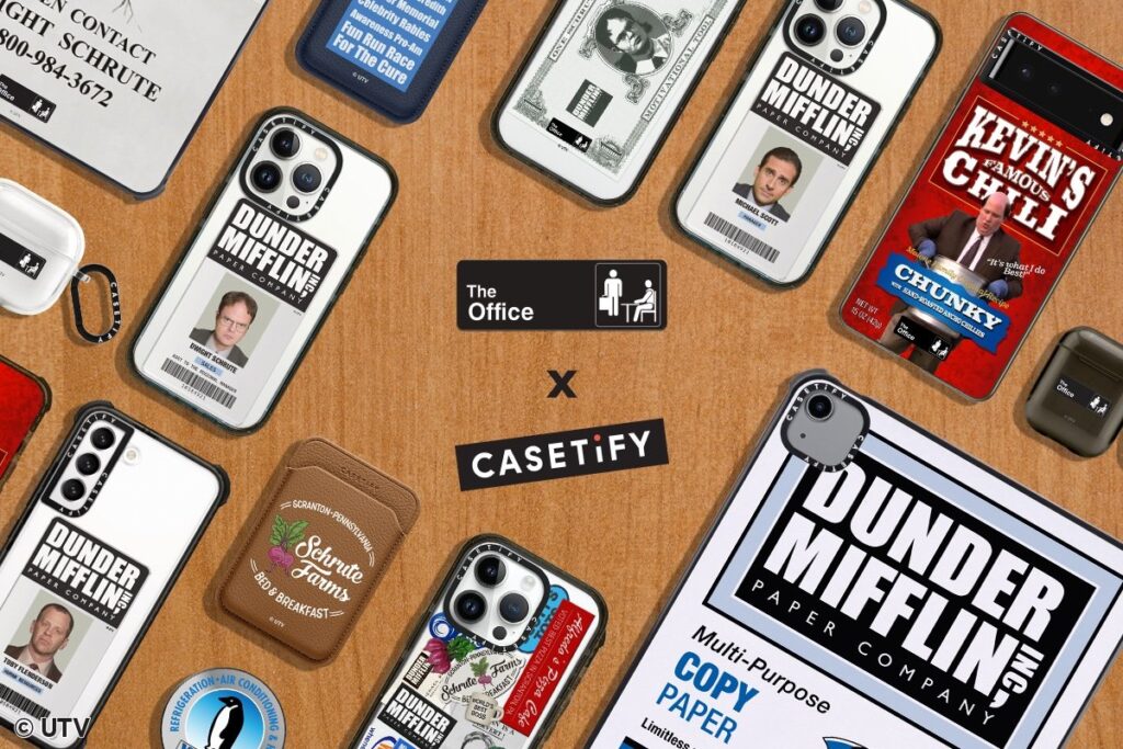 The Office themed CASETify cases surrounded by other items from the show