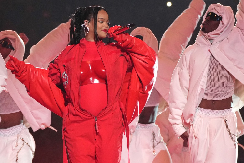 Rihanna during the Super Bowl 2023 halftime show.