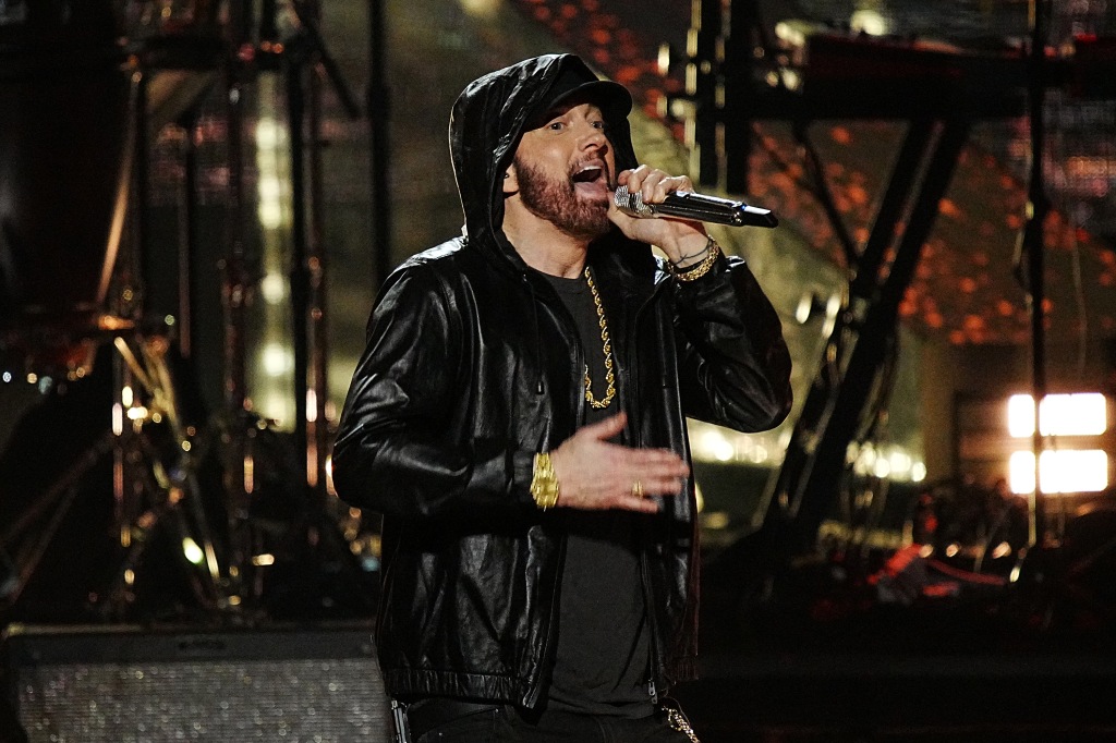 Eminem performs on stage during the 37th Annual Rock & Roll Hall Of Fame Induction Ceremony at Microsoft Theater on November 05, 2022 in Los Angeles, California.