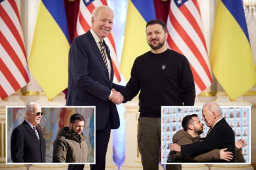 Biden makes shock visit to Kyiv to meet Zelensky as air raid sirens blare