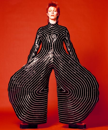 Bowie wearing the bodysuit designed by Kansai Yamamoto for the 1973 Aladdin Sane tour.